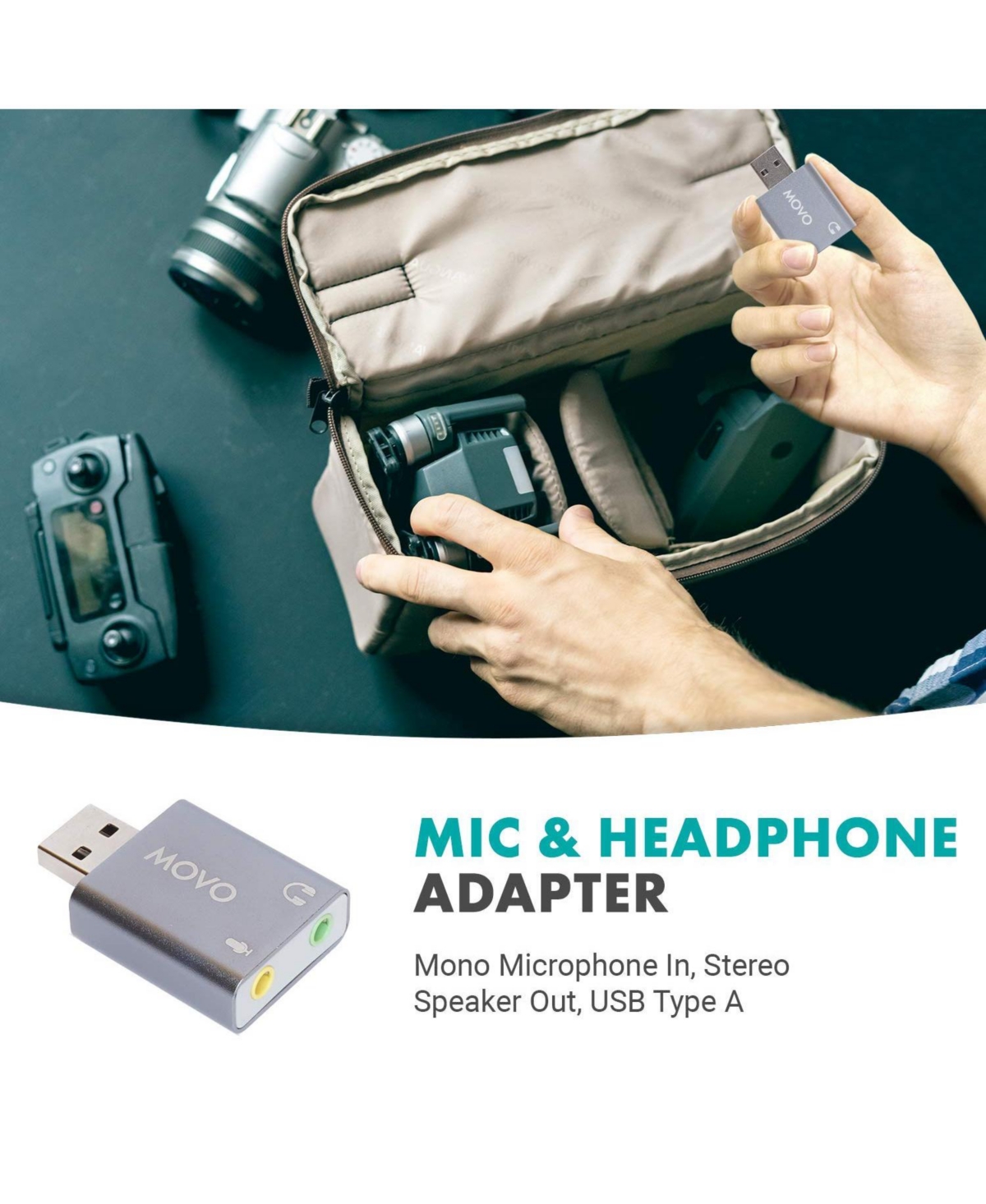 Movo Usb-AC1 Trrs Mic. to Usb 2.0 Sound Card Adapter