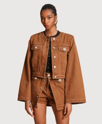 Women's Crop Trucker Crew Neck Jacket