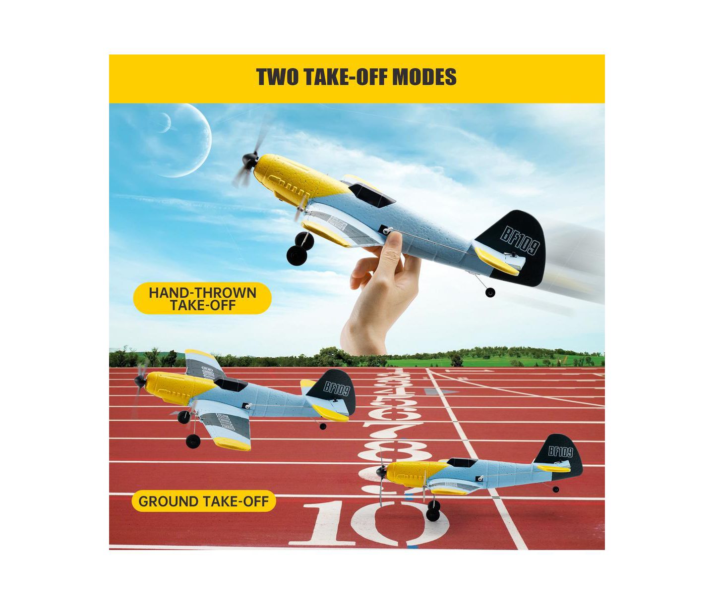 Детская игрушка Bruce & Shark Bf-109 6-Axis Gyro Stabilization Remote Control Plane with 2 Batteries, цвет: Жёлтый — фото 6