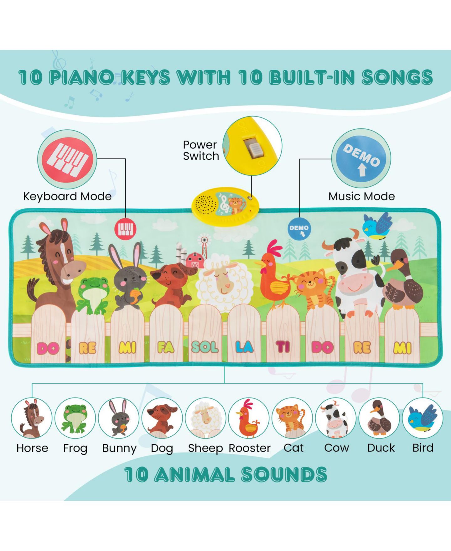 Детская игрушка Slickblue Interactive Animal Farm Piano Mat, Ages 3+, цвет: Разноцветный — фото 4