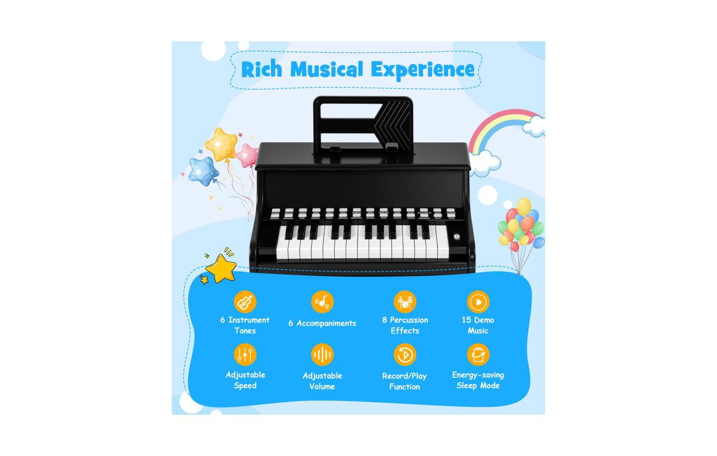 Детская игрушка Slickblue Adjustable-Speed 25-Key Interactive Teaching Piano Keyboard, Ages 3+, цвет: Чёрный — фото 5