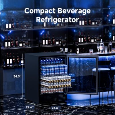 23.4-in W 180Can Built-in/Freestanding Single Zone Beverage Refrigerator in Black with Glass Door