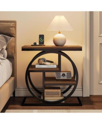 End Table Set of 2, 4-Tier Narrow Side Table, Wood Small Sofa Side Table, Industrial Bedside Table for Bedroom, Living Room