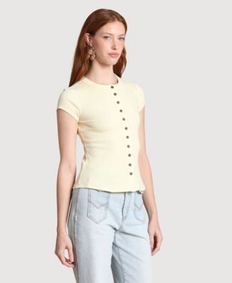 Women's Button-Front Crew Neck Top