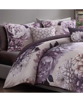 Plum Petal Bedding 100% Cotton Sateen 5 Piece Queen Size Reversible Comforter Set