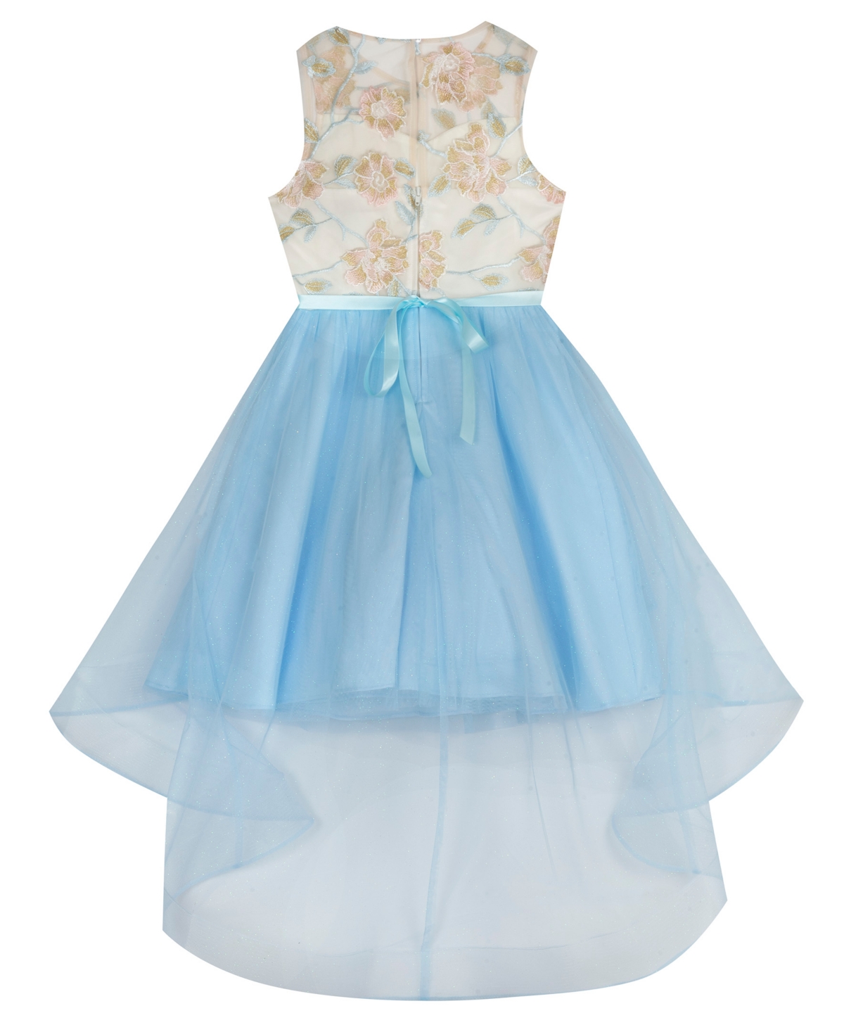 Rare Editions Girls' 7-16 Embroidered Mesh Illusion Bodice High-Low Dress