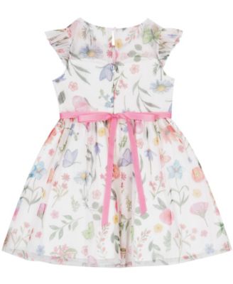 Girls' 2T-6X Flutter-Sleeve Round Neck Printed Dress
