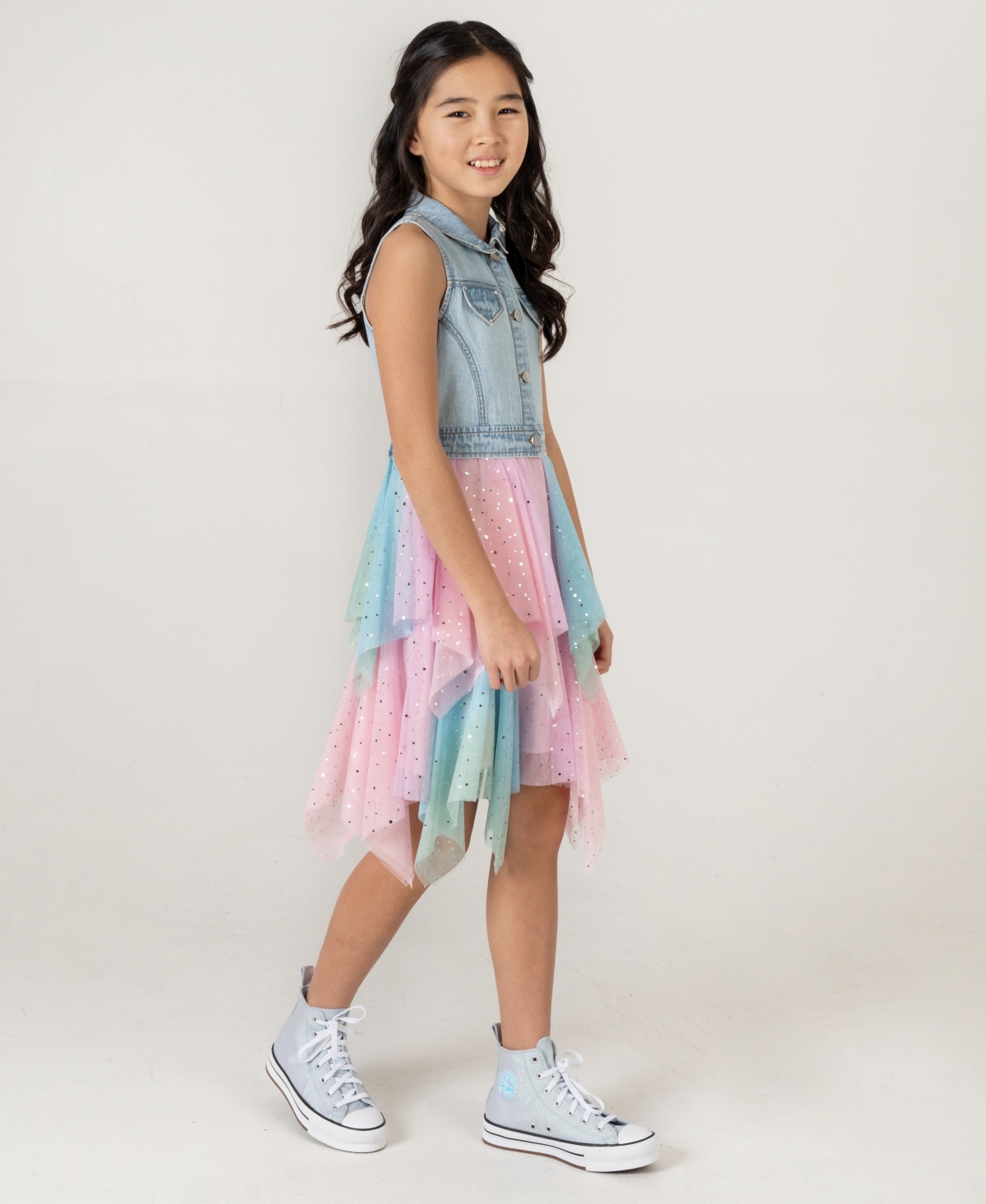 Rare Editions Girls' 7-16 Sleeveless Denim Vest Dress