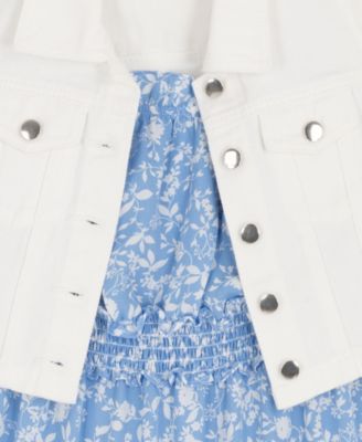 Girls' 7-16 Sleeveless Denim Vest and Dobby Tiered Dress, 2-Piece Set