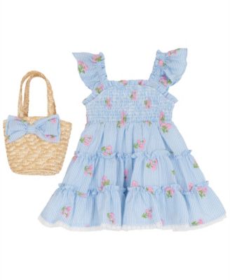 Girls' 2T-6X 2 Embroidered Square Neck Dress and Bag, 2-Piece Set