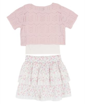 Girls' 7-16 Short-Sleeve Cardigan, Cami and Skirt, 3-Piece Set