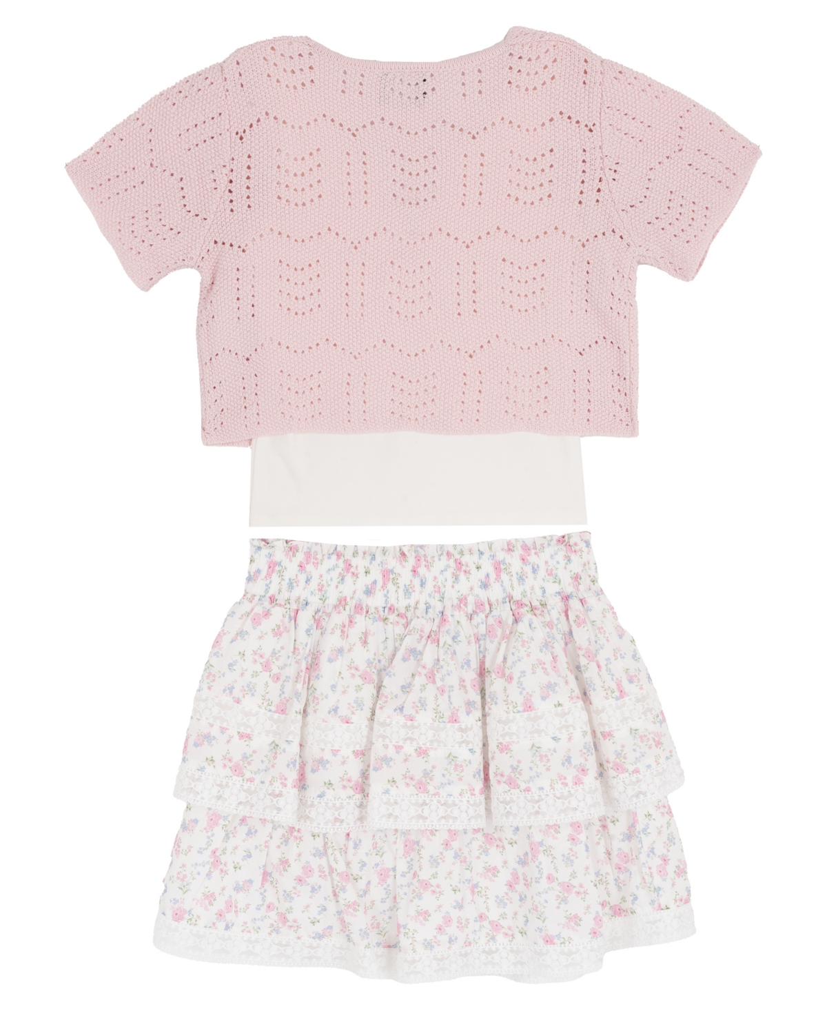 Rare Editions Girls' 7-16 Short-Sleeve Cardigan, Cami and Skirt, 3-Piece Set