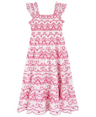 Girls' 7-16 Cotton Eyelet Flutter Square Neck Dress