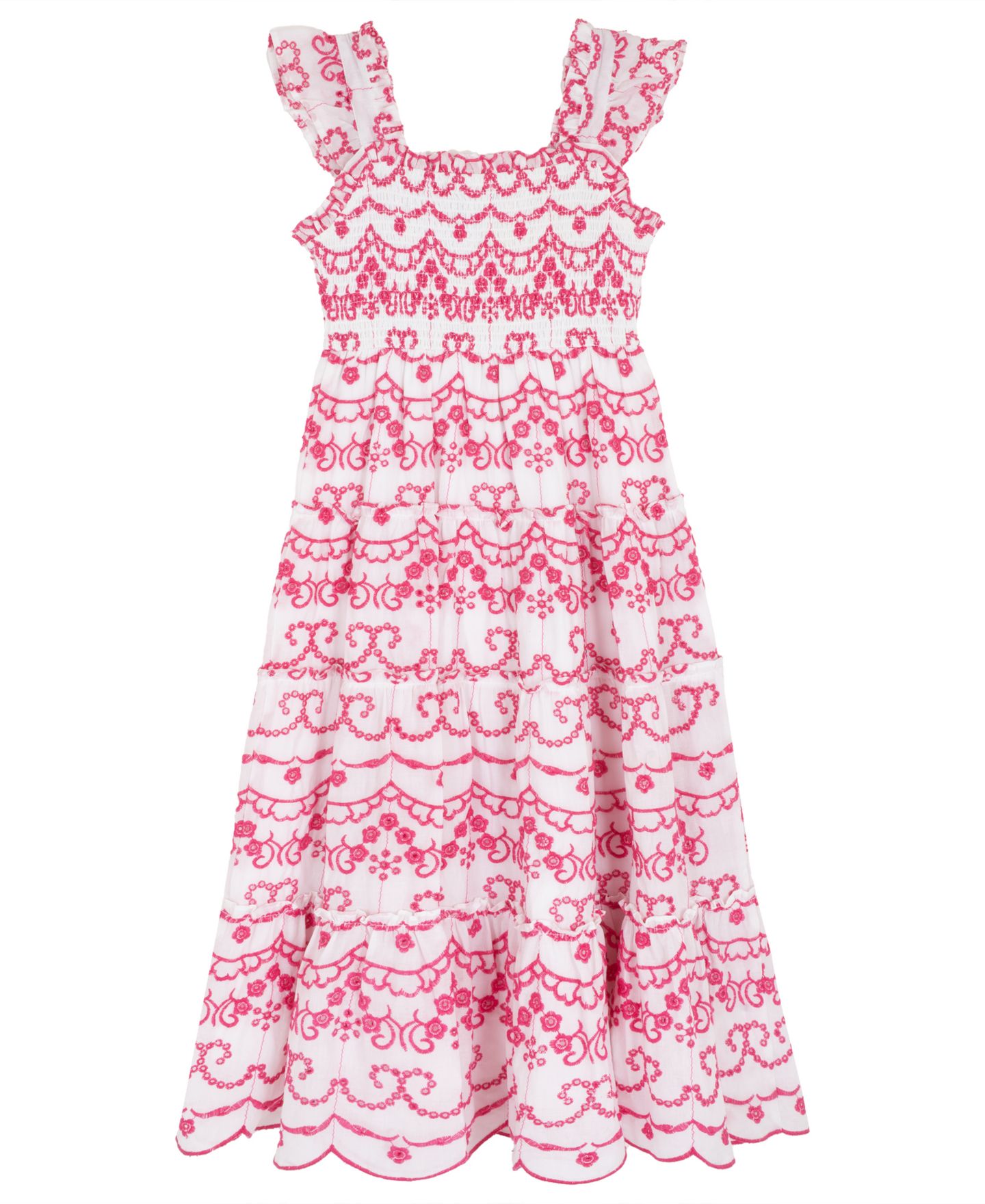 Платье Rare Editions Cotton Eyelet Flutter Square Neck Dress для девочек, цвет: Фуксия розовый — фото 2