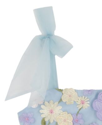 Girls' 7-16 3D Floral Embroidered Mesh Tie Strap Dress