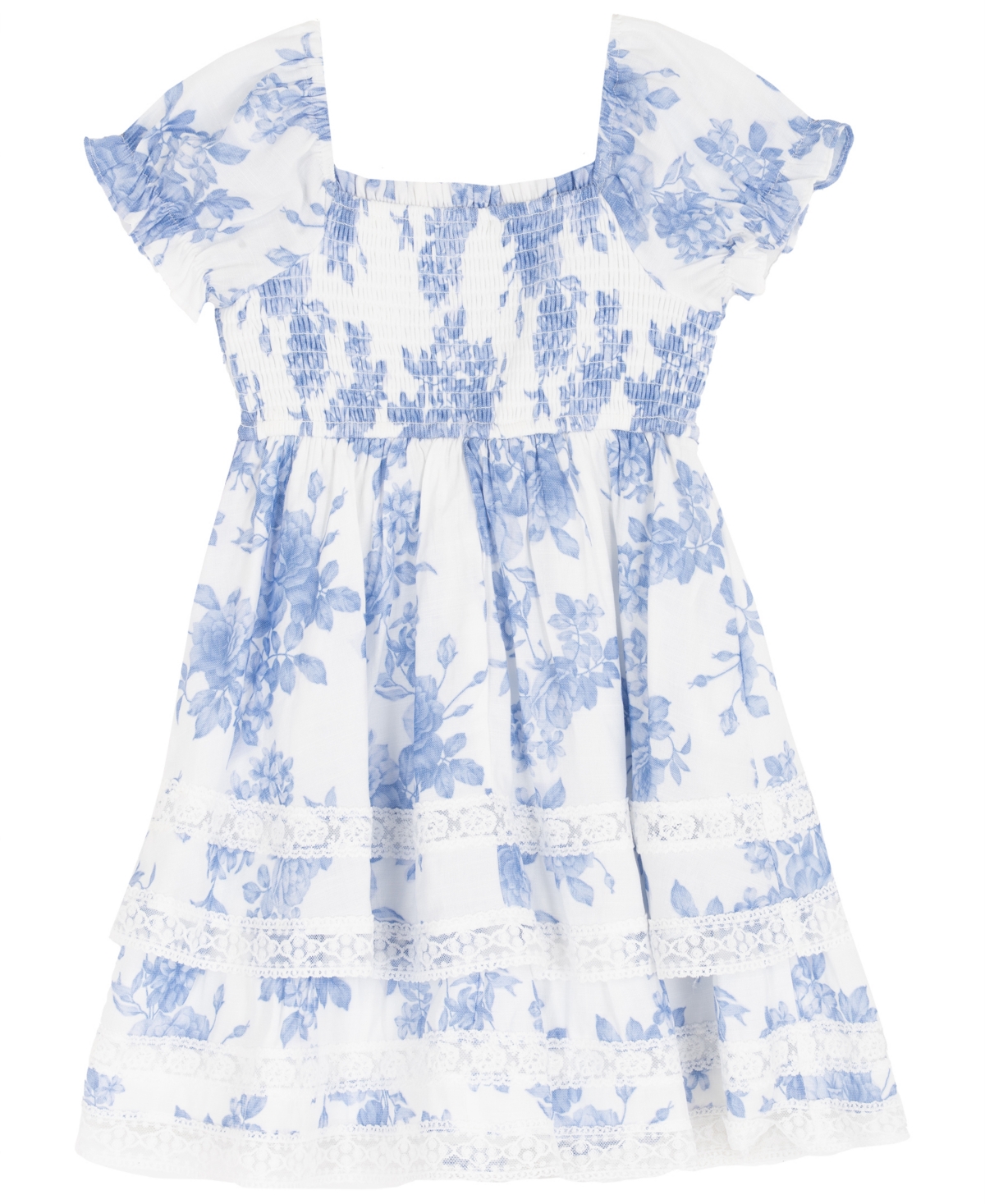 Rare Editions Girls' 2T-6X Toile Puff-Sleeve Smocked Dress