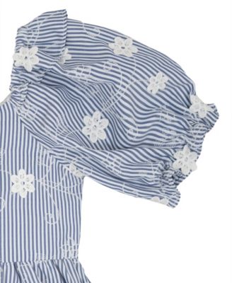 Girls' 2T-6X Striped Embroidered Flutter Sleeve Dress