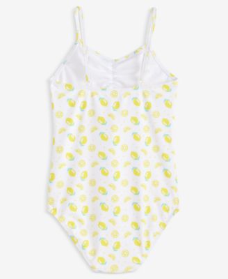 Girls' 7-16 Lemon-Print Cutout One-Piece Swimsuit