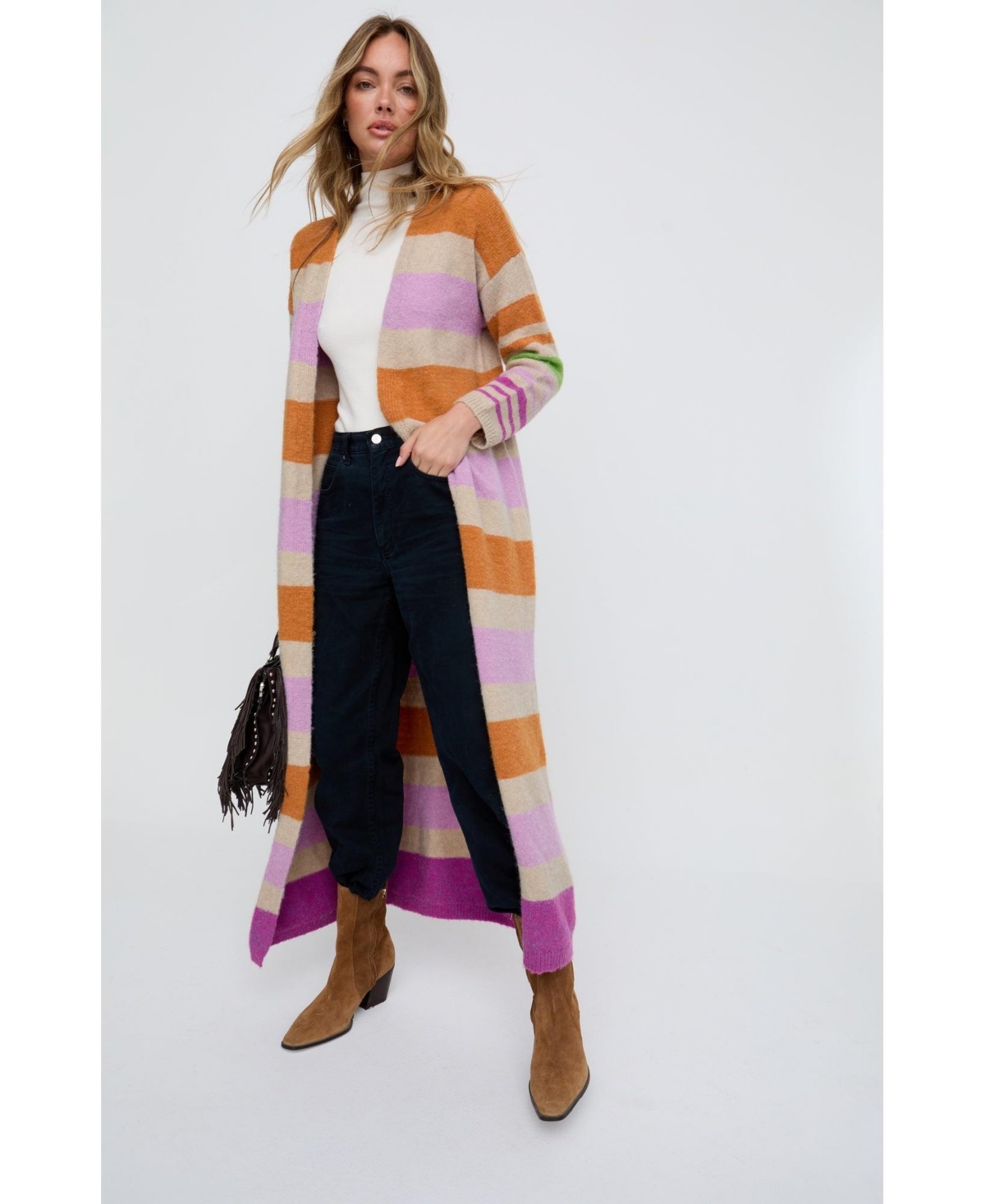 Raffya Women's Blondie Long Line Rugby Stripe Cardigan