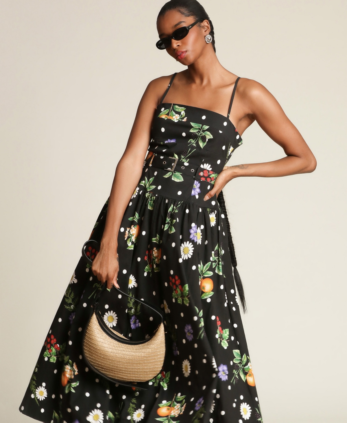 Avec Les Filles Women's Drop Waist Belted Midi Dress