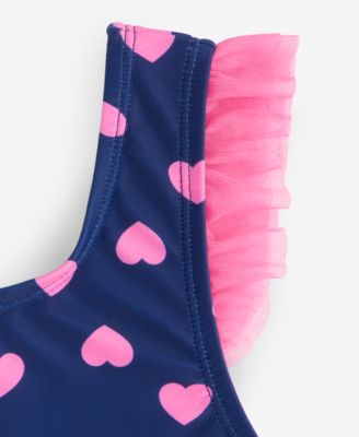 Toddler Girls' 2T-5T Heart-Print Ruffled One-Piece Swimsuit