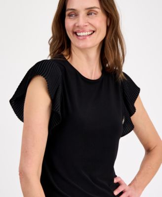 Petite Round Neck Ruffle-Sleeve Top