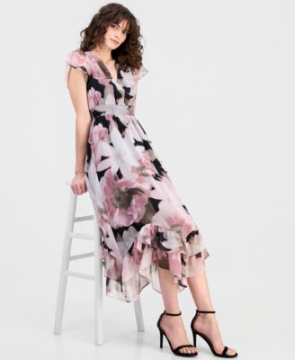 Women's Floral-Print Smocked Ruffled Dress