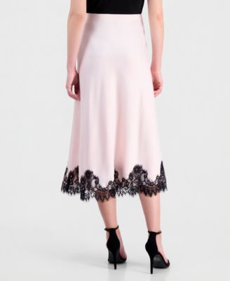 Women's Lace-Trim Midi Satin Skirt