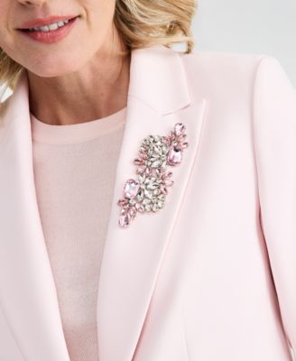 Women's Rhinestone-Brooch One-Button Blazer