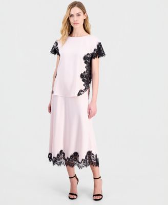 Women's Lace-Trim Midi Satin Skirt