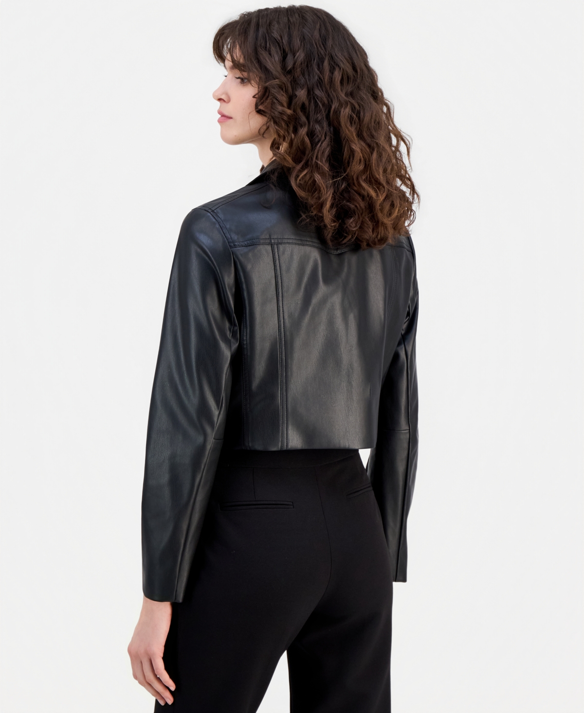 Anne Klein Women's Faux Leather Cropped Moto Jacket