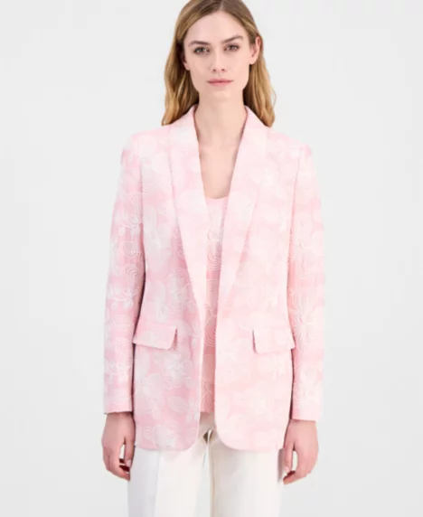 Petite Open-Front Shawl Collar Jacket - Pink Cloud