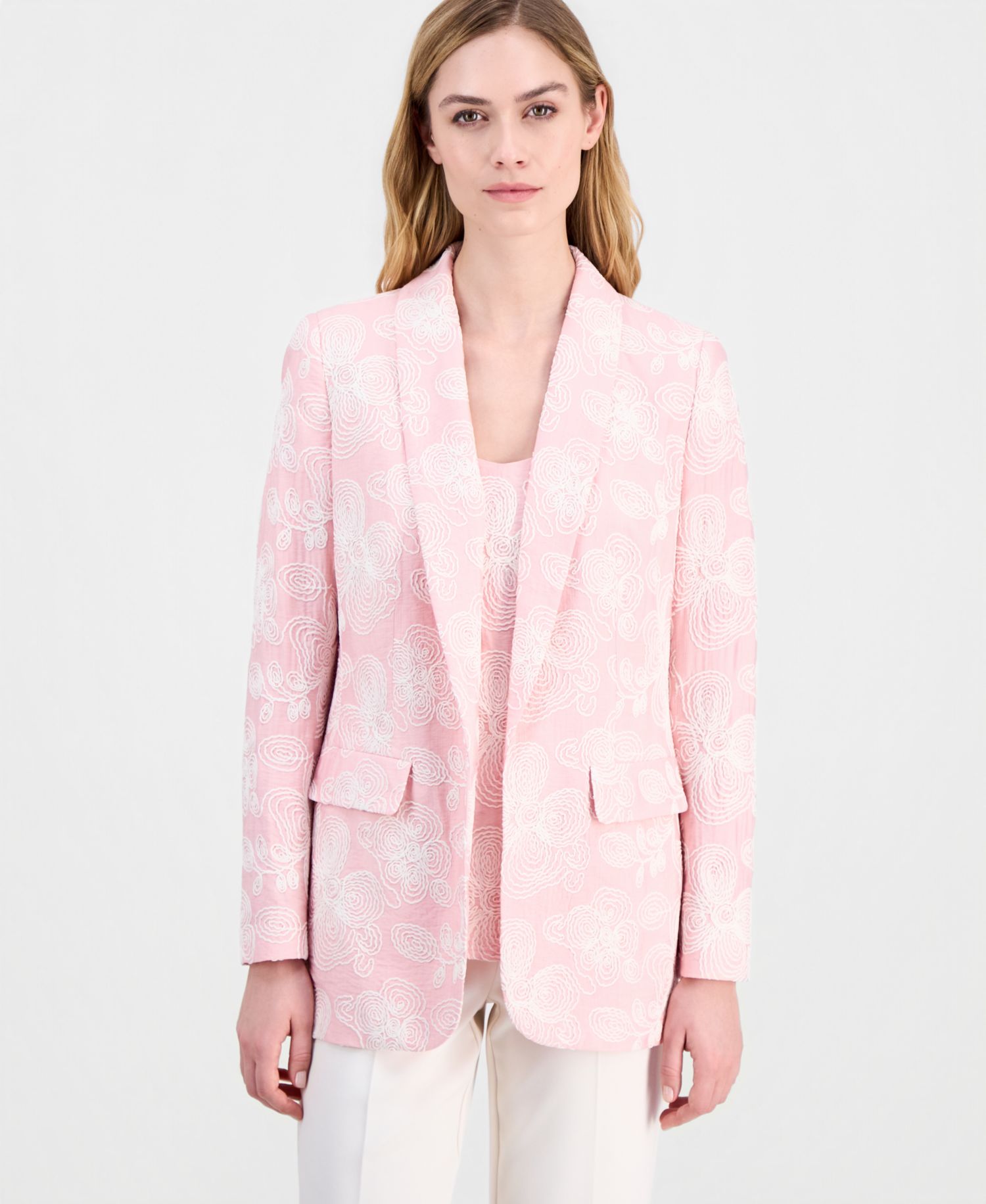 Women's Embroidered Shawl-Collar Open-Front Blazer, Regular & Petite