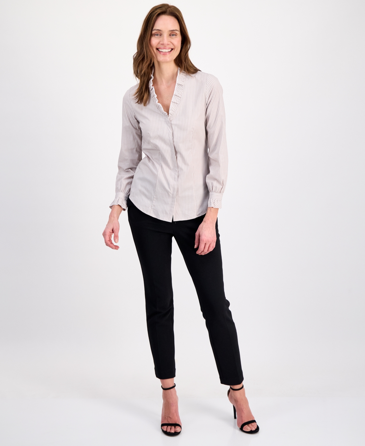 Anne Klein Women's Ruffled-Neck Long-Sleeve Blouse