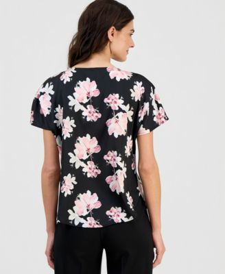 Women's Printed Boat-Neck Short-Sleeve Top