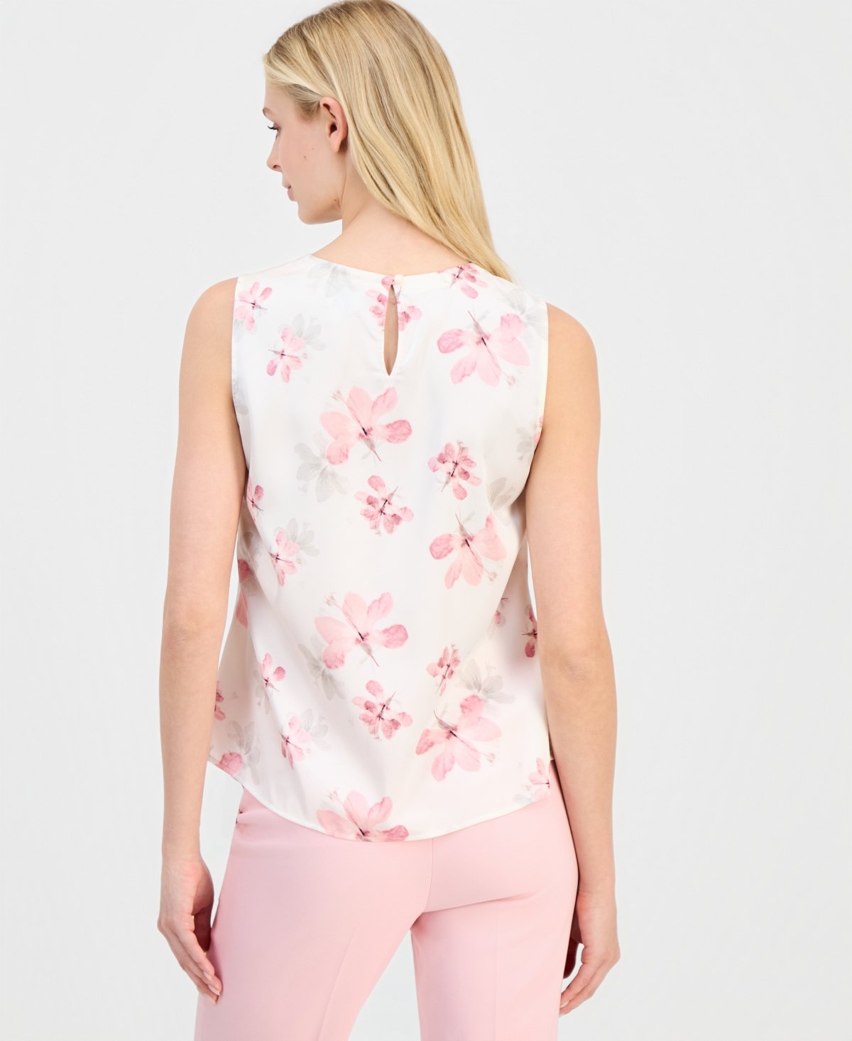 Anne Klein Women's Printed Pleated-Neck Sleeveless Top