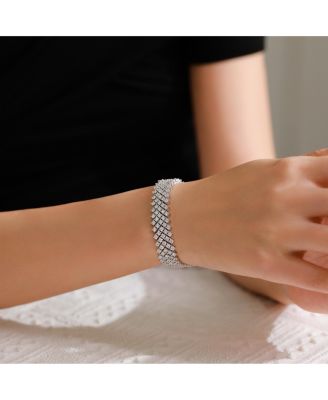 Sparkling Sterling Silver 4-Row Clear Cubic Zirconia Tennis Bracelet
