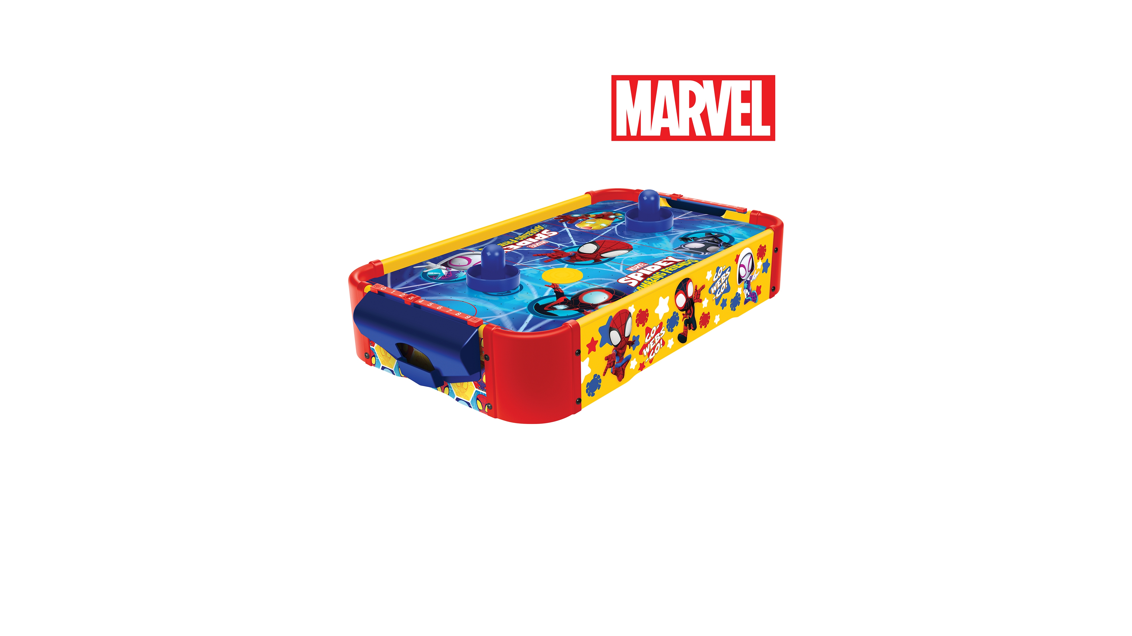 World Tech Toys Marvel Spidey and His Amazing Friends Electronic Tabletop Air Hockey Wood