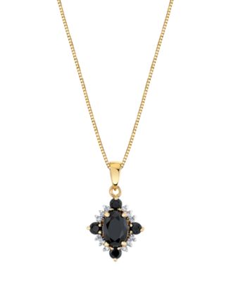Onyx (1 ct. t.w.) & Diamond (1/10 ct. t.w.) Pendant Necklace in 10k Yellow Gold