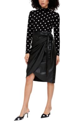 Women's Nia Draped Leather Midi Skirt