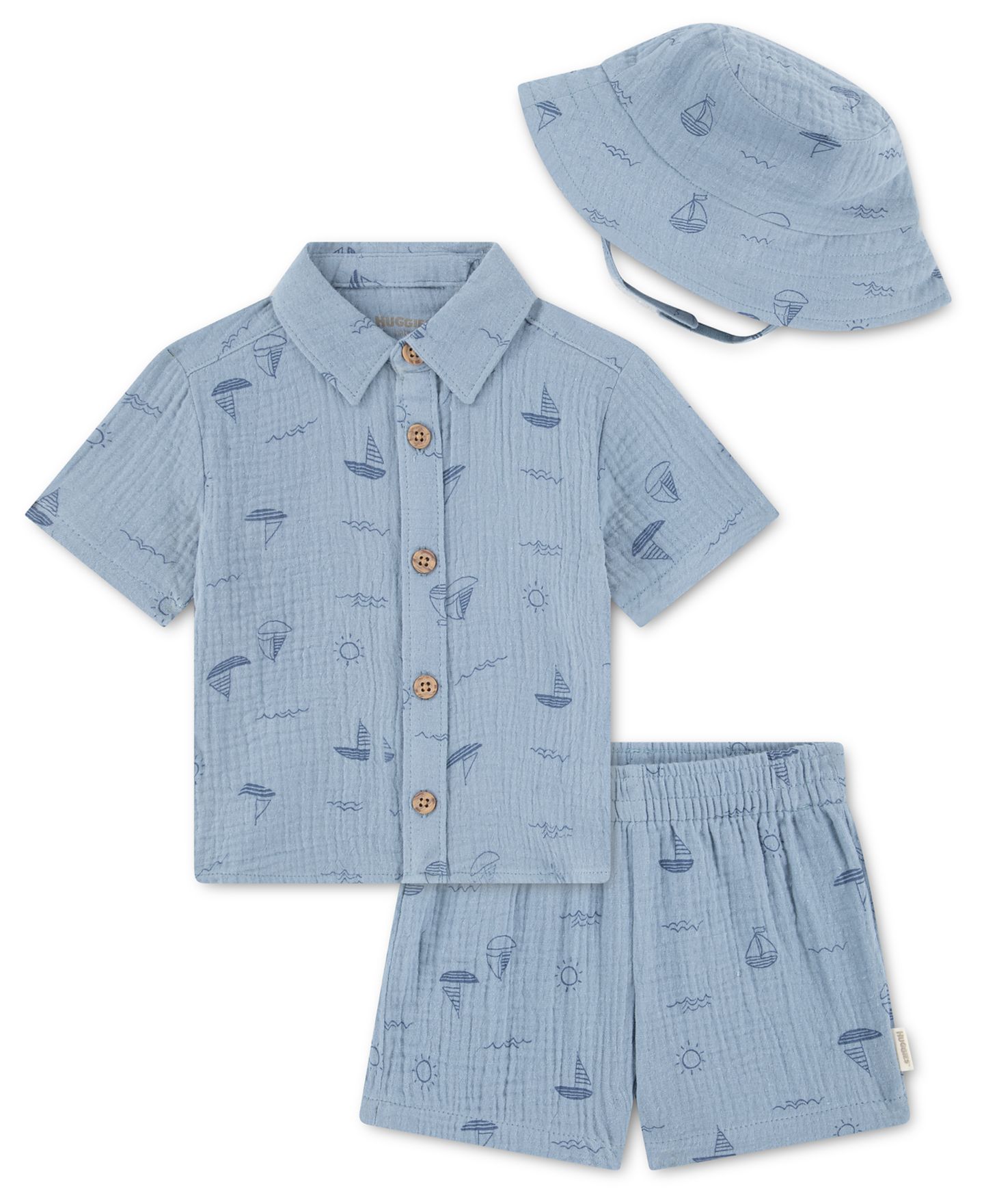 Комплекты Huggies Collared Neck Shirt, Shorts and Hat, 3-Piece Set для мальчиков-малышей, цвет: Синий — фото 1