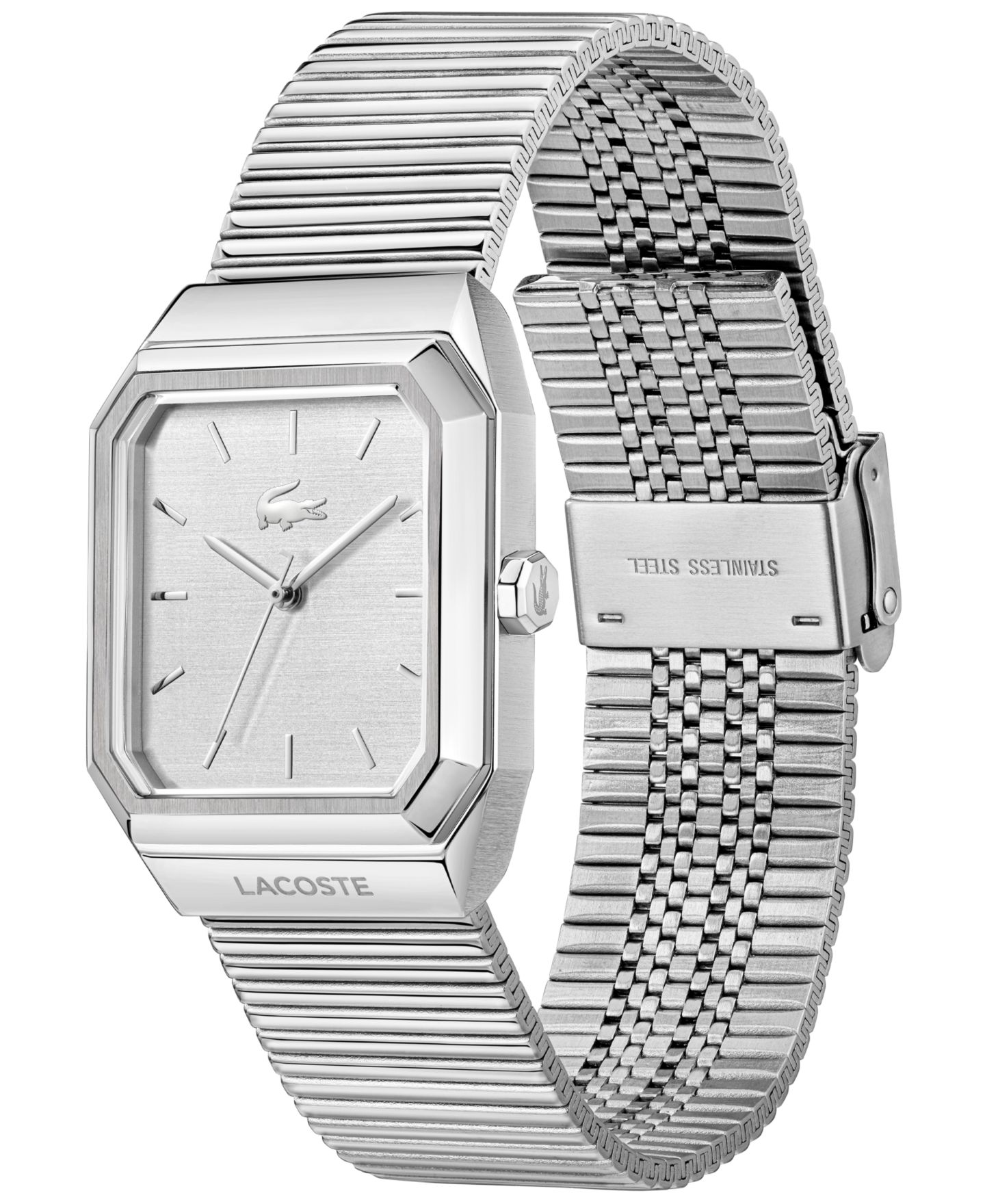 Мужские часы Lacoste Rene Silver Tone Stainless Steel Mesh Bracelet Watch, 31x32mm — фото 2