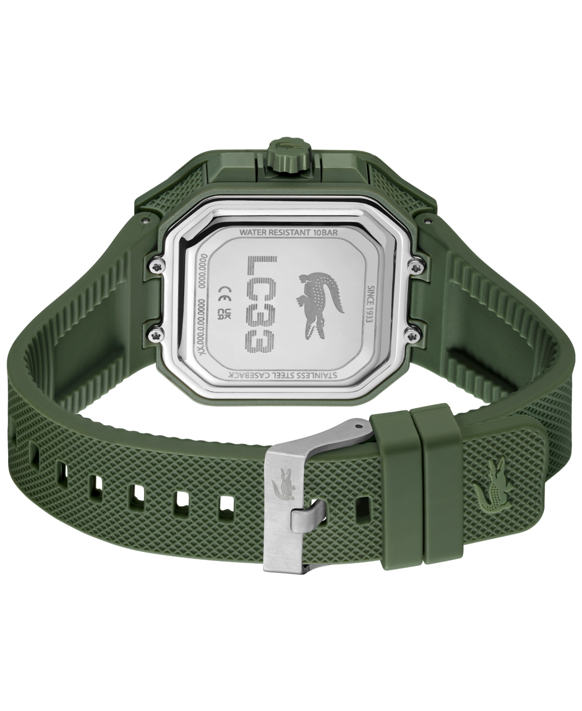 Lacoste Men's LC33 Square Khaki Silicone Strap Watch, 44x50mm