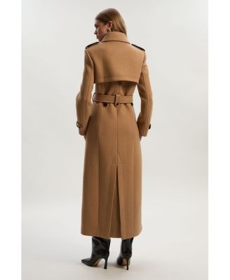 Women's Wool Mix Belted Trench Maxi Coat.