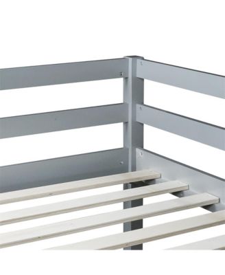 Full Size Loft Bed with Ladder Rubber Wood Platform Bed with Underbed Storage and Guardrails