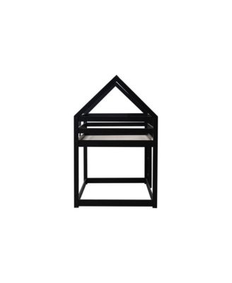 Bunk Bed with Ladder and Guardrails Low-Height Rubber Wood Floor Bunk Bed for Kids