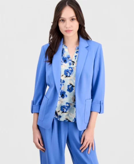 Petite Roll-Tab Patch-Pocket Blazer - Blue Yonder
