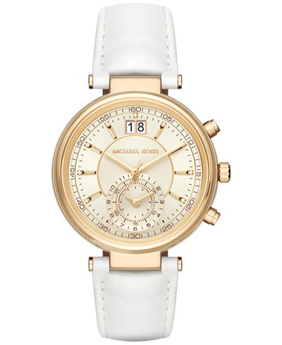 Michael Kors Women's Chronograph Sawyer White Leather Strap Watch 39mm MK2528