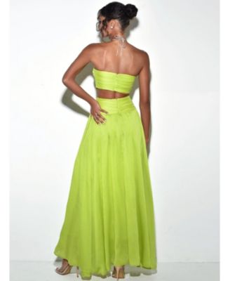 Women's Quinby Lemon Chiffon Pleated Lace Up Maxi Dress