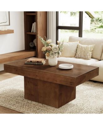 47.24" Solid Wood Coffee Table for Living Room, Mid Century Modern Rectangle Center Cocktail Table, Walnut Brown